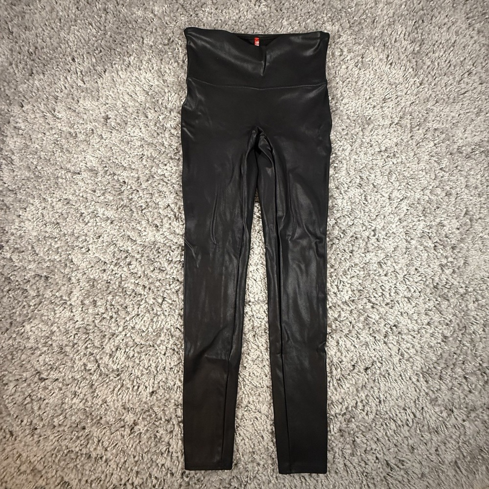 Spanx Faux Leather Leggings Women's M Black Skinny Stretch Shaping Athleisure